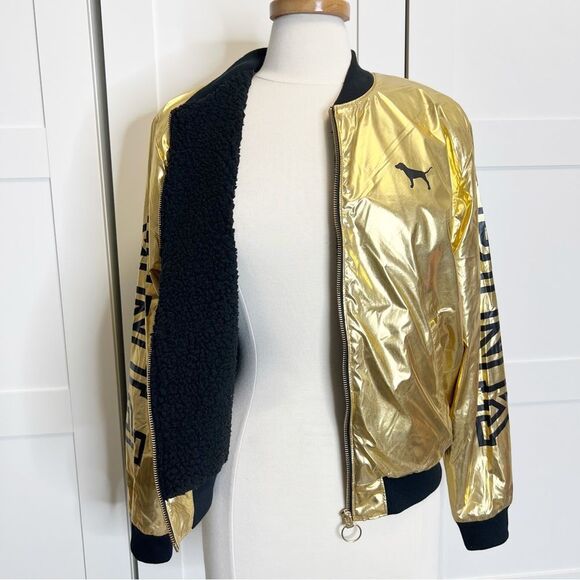 Victoria’s Secret PINK Sherpa Gold Metallic Bomber Jacket Small - Picture 5 of 6
